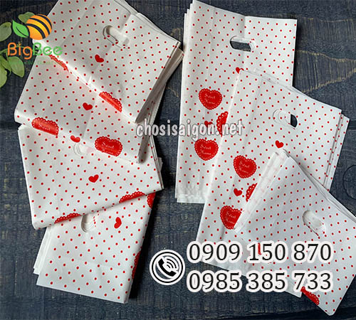 Túi hột xoài PE in hình gấu tim giá sỉ tốt nhất