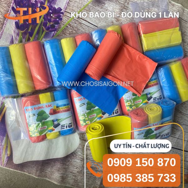 Túi rác cuộn 3 màu xanh, đỏ, vàng sỉ rẻ