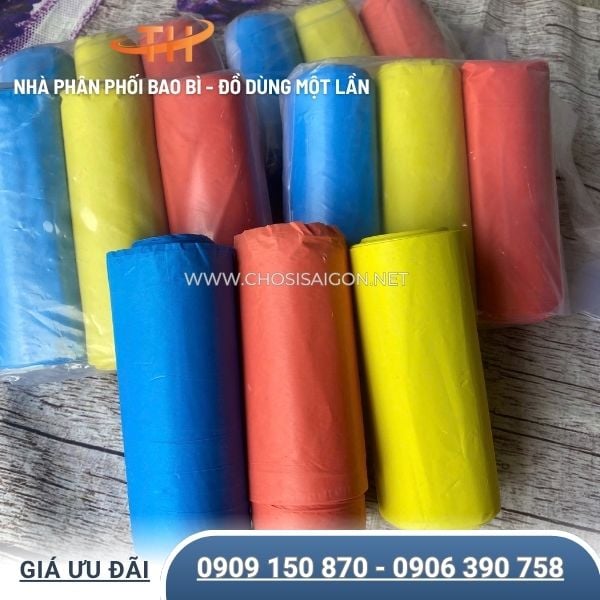 Túi rác cuộn 3 màu xanh, đỏ, vàng
