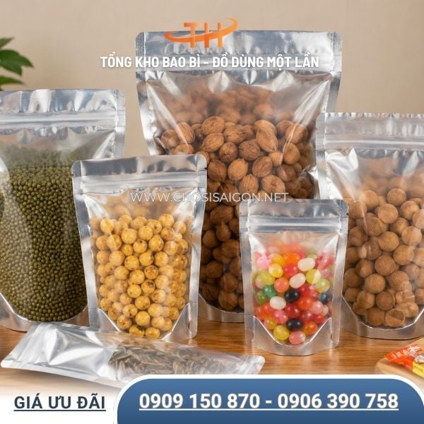 Túi zip 1 mặt bạc 1 mặt trong đựng thực phẩm an toàn giá rẻ