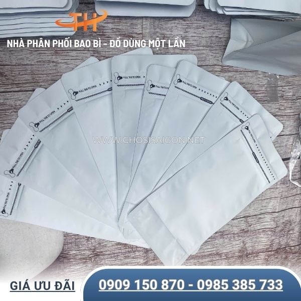 Túi zip 8 cạnh màu trắng sữa cao cấp, chất lượng tốt