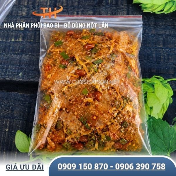 Túi zip chỉ đỏ đựng thực phẩm, đồ ăn vặt