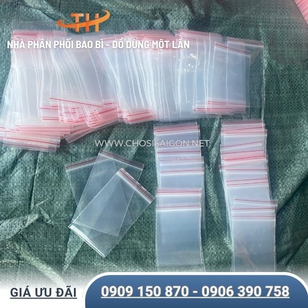 Túi zip chỉ đỏ size nhỏ đựng đồ dùng, vật dụng