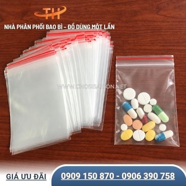 Túi zip chỉ đỏ nhỏ gọn tiện lợi đựng thuốc, linh kiện nhỏ