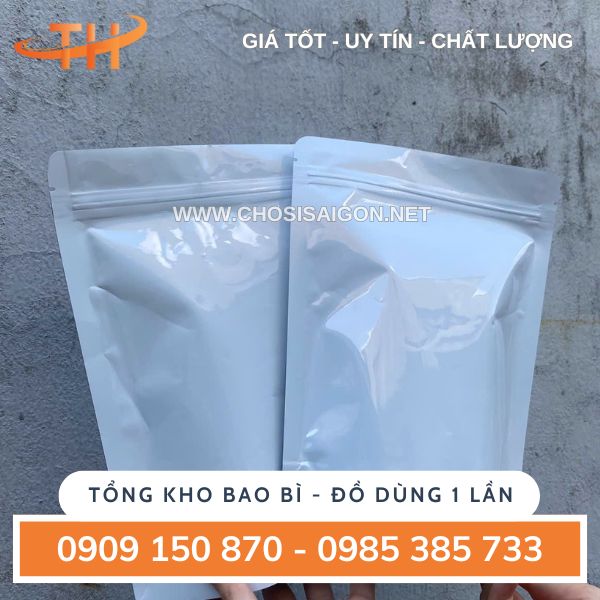 Túi zip 2 mặt trắng sữa đáy đứng đựng thực phẩm sỉ giá rẻ