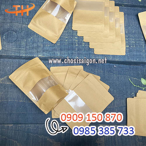 Túi zip giấy kraft có cửa sổ đựng thực phẩm sỉ rẻ