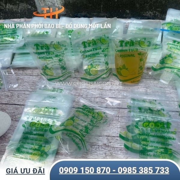 Túi zip trà chanh in sẵn chất lượng tốt cho cửa hàng đồ uống