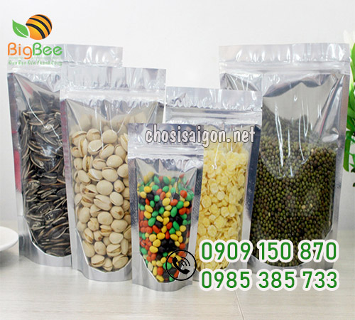 Túi zipper 1 mặt bạc 1 mặt trong đựng hạt, hoa quả sấy khô, bánh mứt giá rẻ