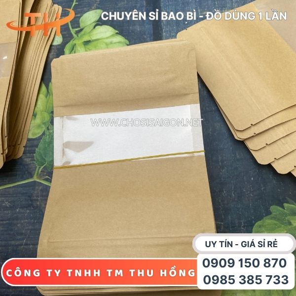 Túi zipper giấy kraft có cửa sổ đáy đứng bán sỉ rẻ