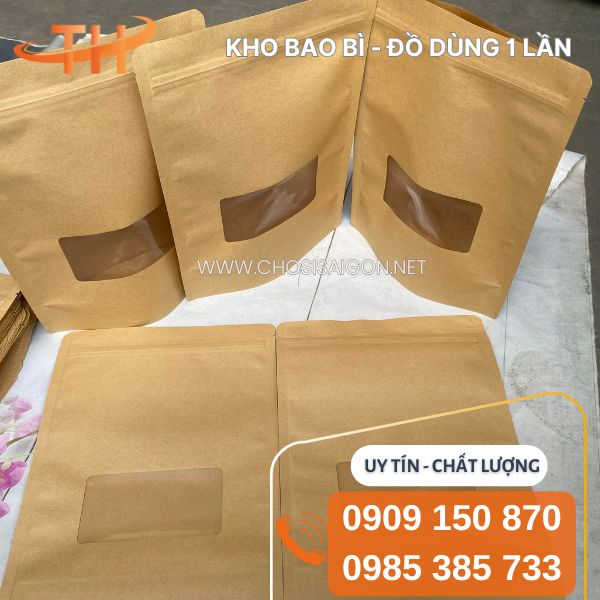 Túi zipper giấy kraft có cửa sổ sỉ rẻ tại xưởng