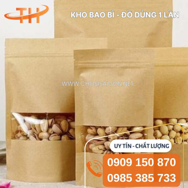 Túi zipper giấy kraft đựng thực phẩm, bánh, kẹo, mứt, hạt giá sỉ rẻ