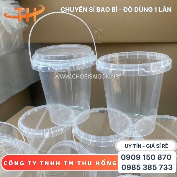 Xô nhựa tròn 1 lít (1000ml) có quai cầm giá rẻ