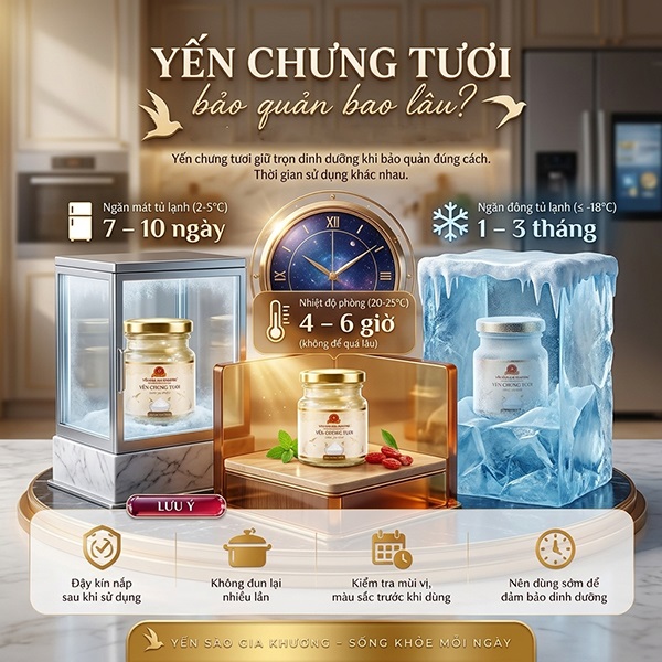 Yến chưng tươi bảo quản được bao lâu Yến chưng tươi bảo quản được bao lâu