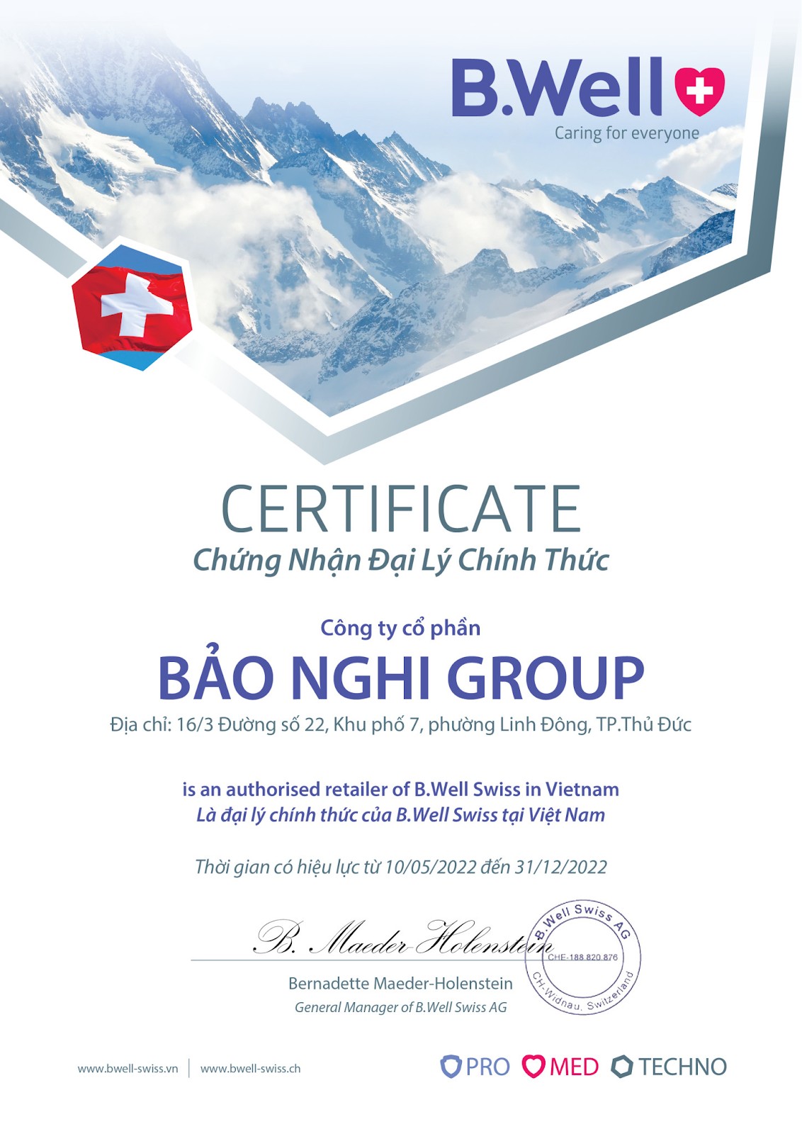 B.WELL SWISS - ĐỐI TÁC CUNG CẤP THIẾT BỊ Y TẾ GIA ĐÌNH CỦA BẢO NGHI GROUP