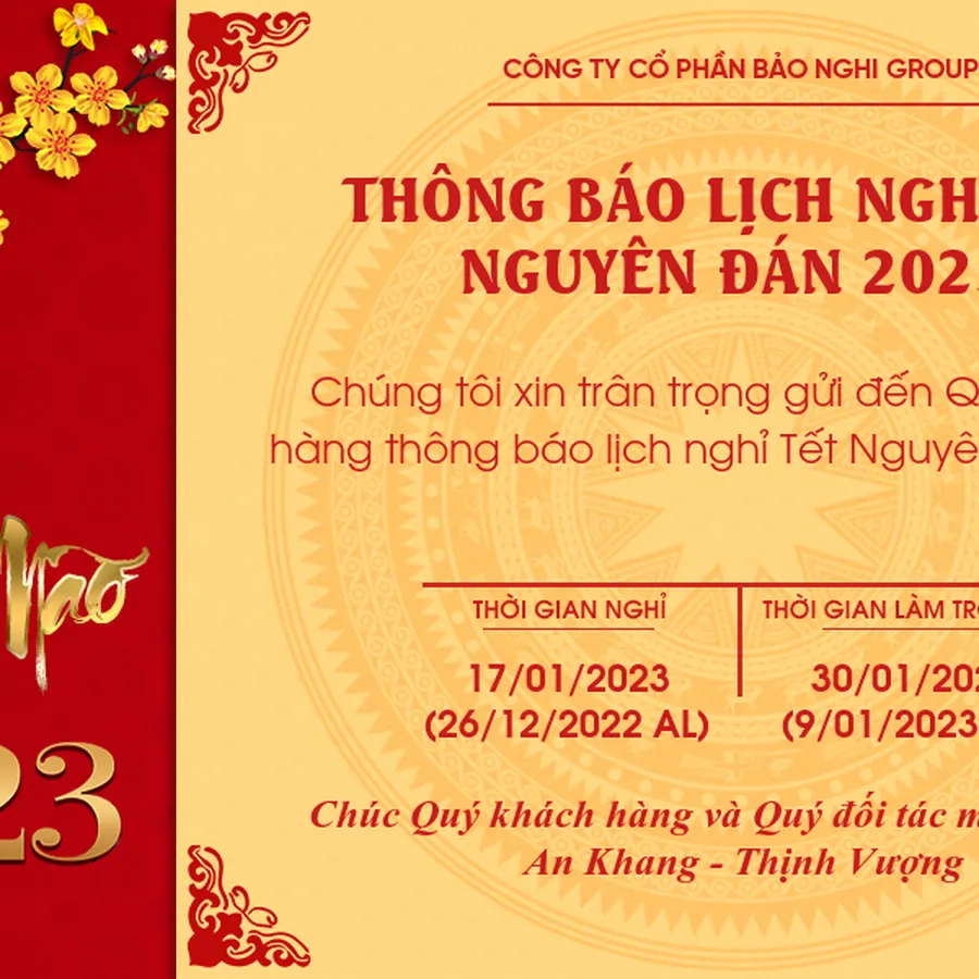 Thông báo lịch nghỉ tết nguyên đán 2023
