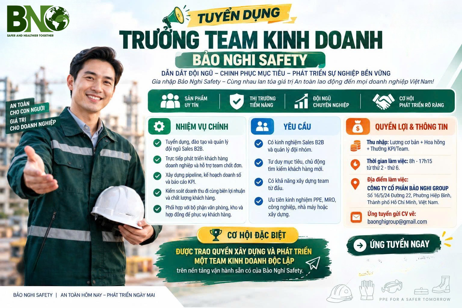 TUYỂN DỤNG TRƯỞNG TEAM KINH DOANH – BẢO NGHI SAFETY TUYỂN DỤNG TRƯỞNG TEAM KINH DOANH – BẢO NGHI SAFETY
