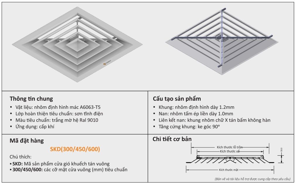 Cấu tạo cửa gió, miệng gió khuếch tán vuông 300x300 Starduct Cấu tạo cửa gió, miệng gió khuếch tán vuông 300x300 Starduct