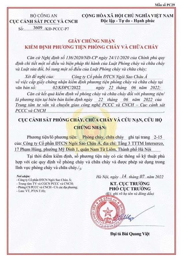 Chứng nhận kiểm định phương tiện PCCC Chứng nhận kiểm định phương tiện PCCC