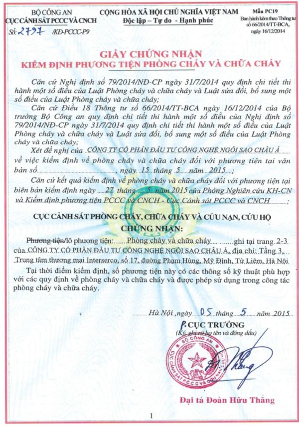 Chứng nhận phòng cháy chưa cháy Starduct Chứng nhận phòng cháy chưa cháy Starduct