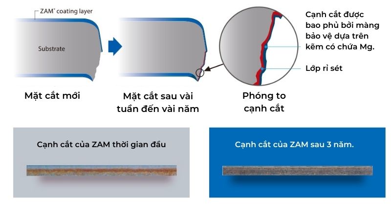 Khả năng chống ăn mòn cạnh của tôn ZAM Khả năng chống ăn mòn cạnh của tôn ZAM