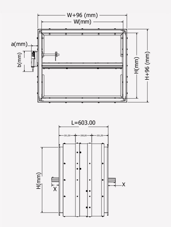 Kích thước van ngăn cháy cách nhiệt Starduct EI-120 loại thân đơn Kích thước van ngăn cháy cách nhiệt Starduct EI-120 loại thân đơn