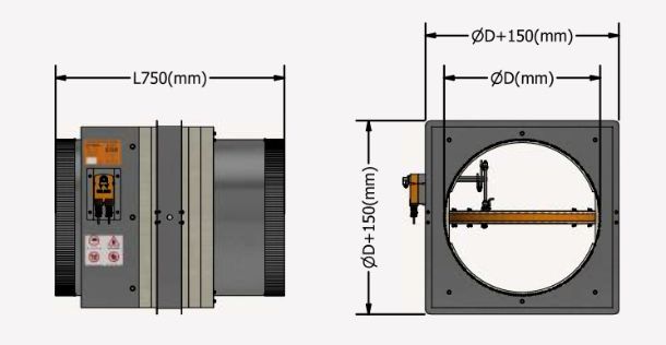 Kích thước van ngăn cháy cách nhiệt Starduct EI 90 loại tròn Kích thước van ngăn cháy cách nhiệt Starduct EI 90 loại tròn