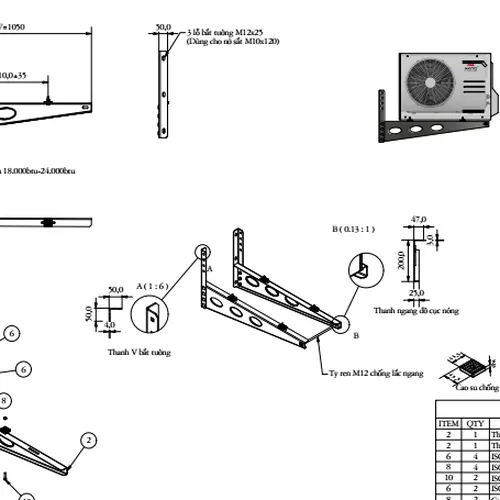 GIÁ TREO TƯỜNG DỌC MÁY 18000-24000 BTU/h