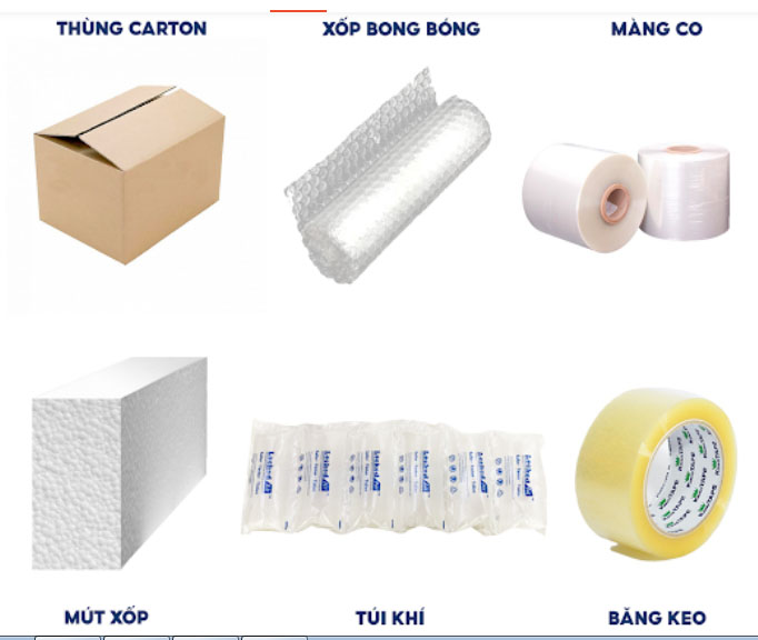 các nguyên liệu cần chuẩn bị để đóng gói hàng hóa