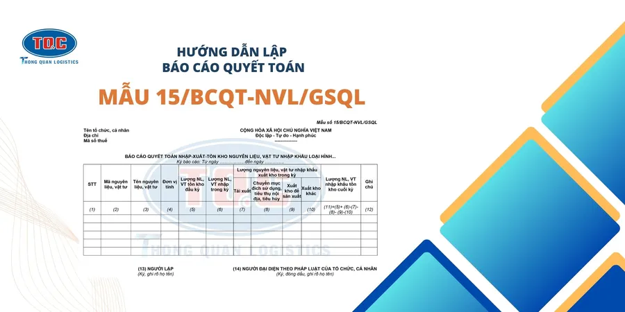 Hướng Dẫn Lập Mẫu Báo Cáo Quyết Toán 15/BCQT-NVL/GSQL