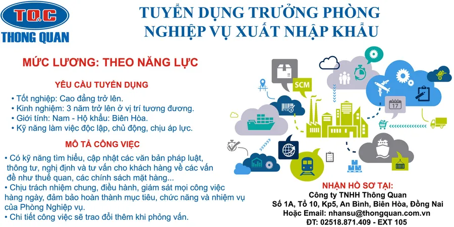 Tuyển Trưởng phòng Nghiệp vụ  Xuất Nhập Khẩu