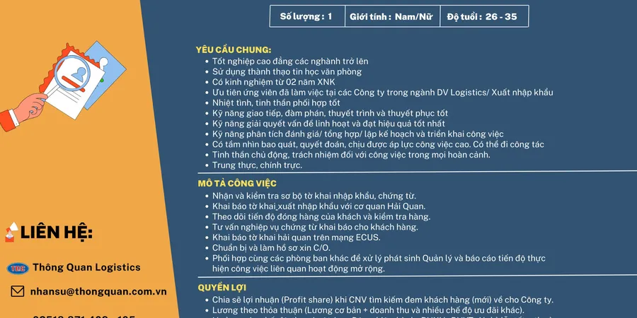 TUYỂN DỤNG NHÂN VIÊN XUẤT NHẬP KHẨU THÁNG 11/2023