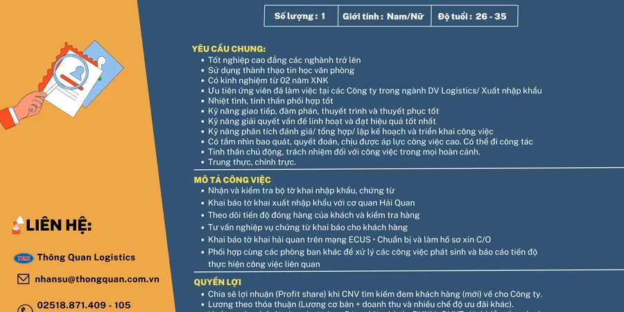 TUYỂN DỤNG NHÂN VIÊN XUẤT NHẬP KHẨU THÁNG 01/2024