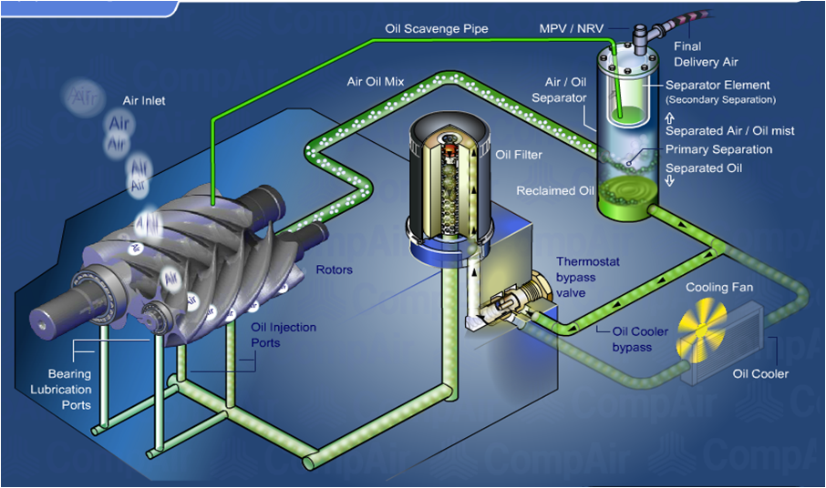 Sơ đồ hoạt động máy nén khí trục vít Sơ đồ hoạt động máy nén khí trục vít