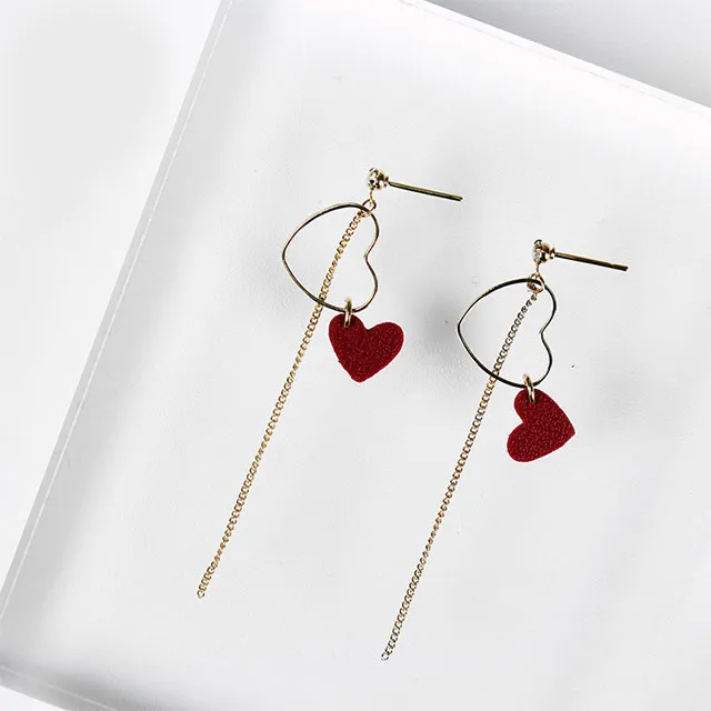 Silver Leather Mini Heart Drop Earring