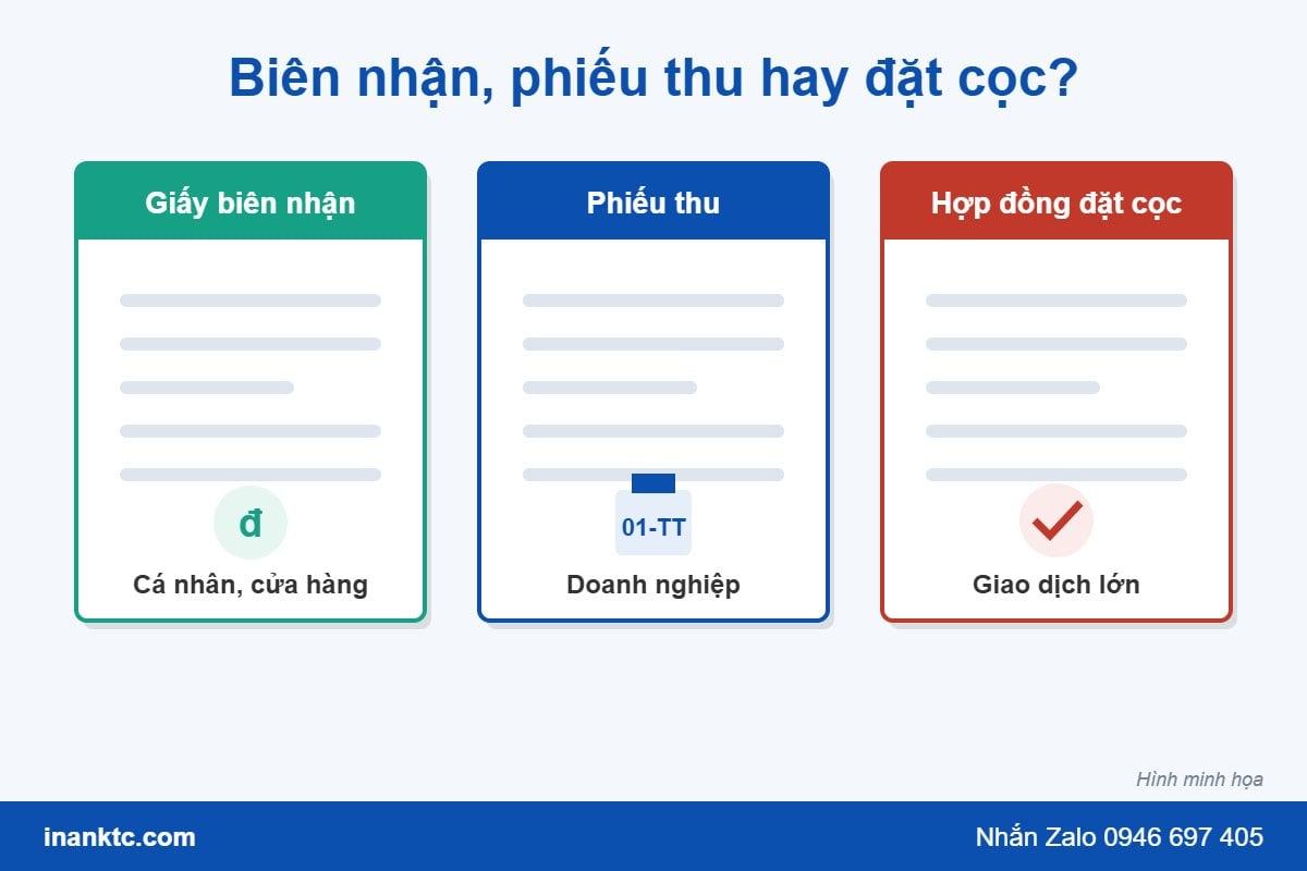 So sánh giấy biên nhận tiền, phiếu thu và hợp đồng đặt cọc