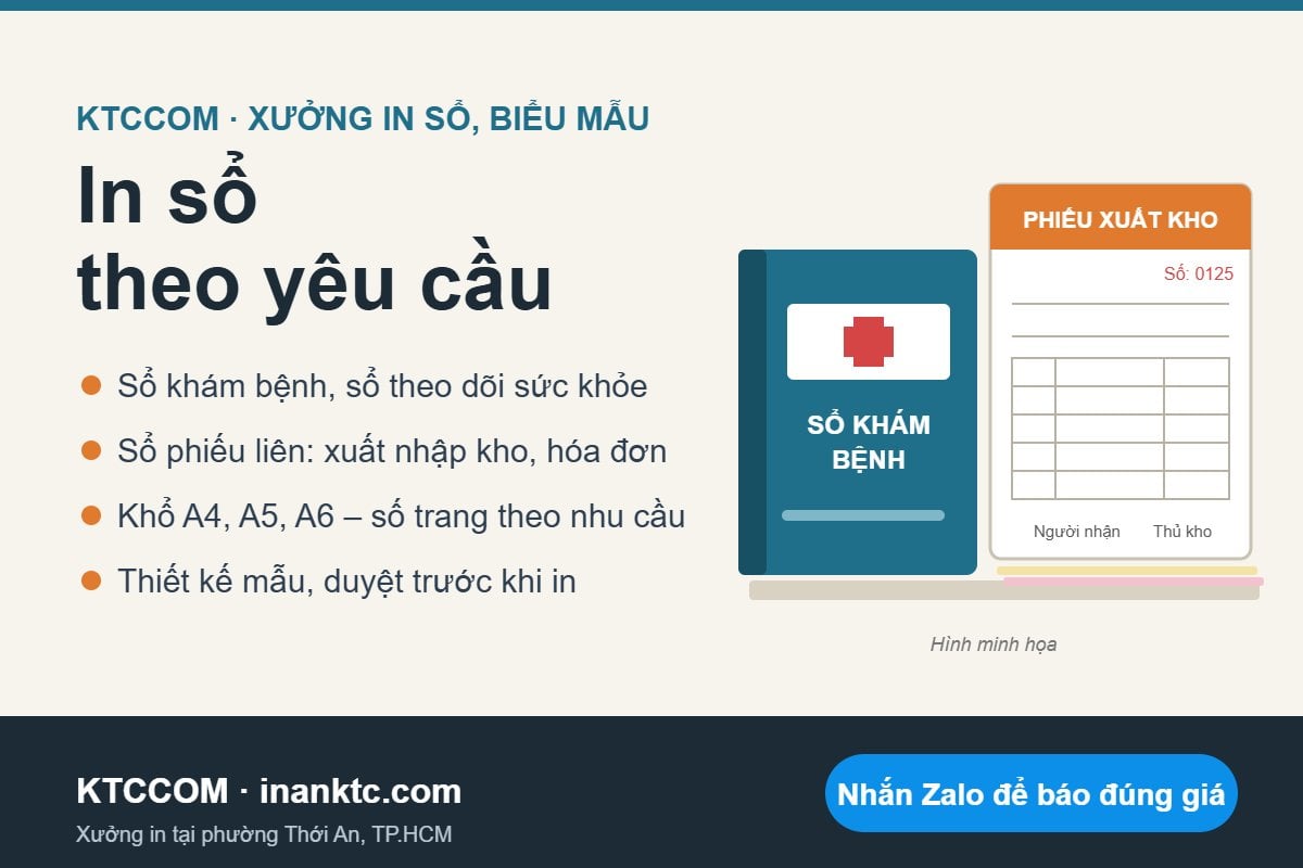 In sổ theo yêu cầu tại xưởng KTCCOM Hình minh họa in sổ theo yêu cầu: sổ khám bệnh và sổ phiếu xuất kho