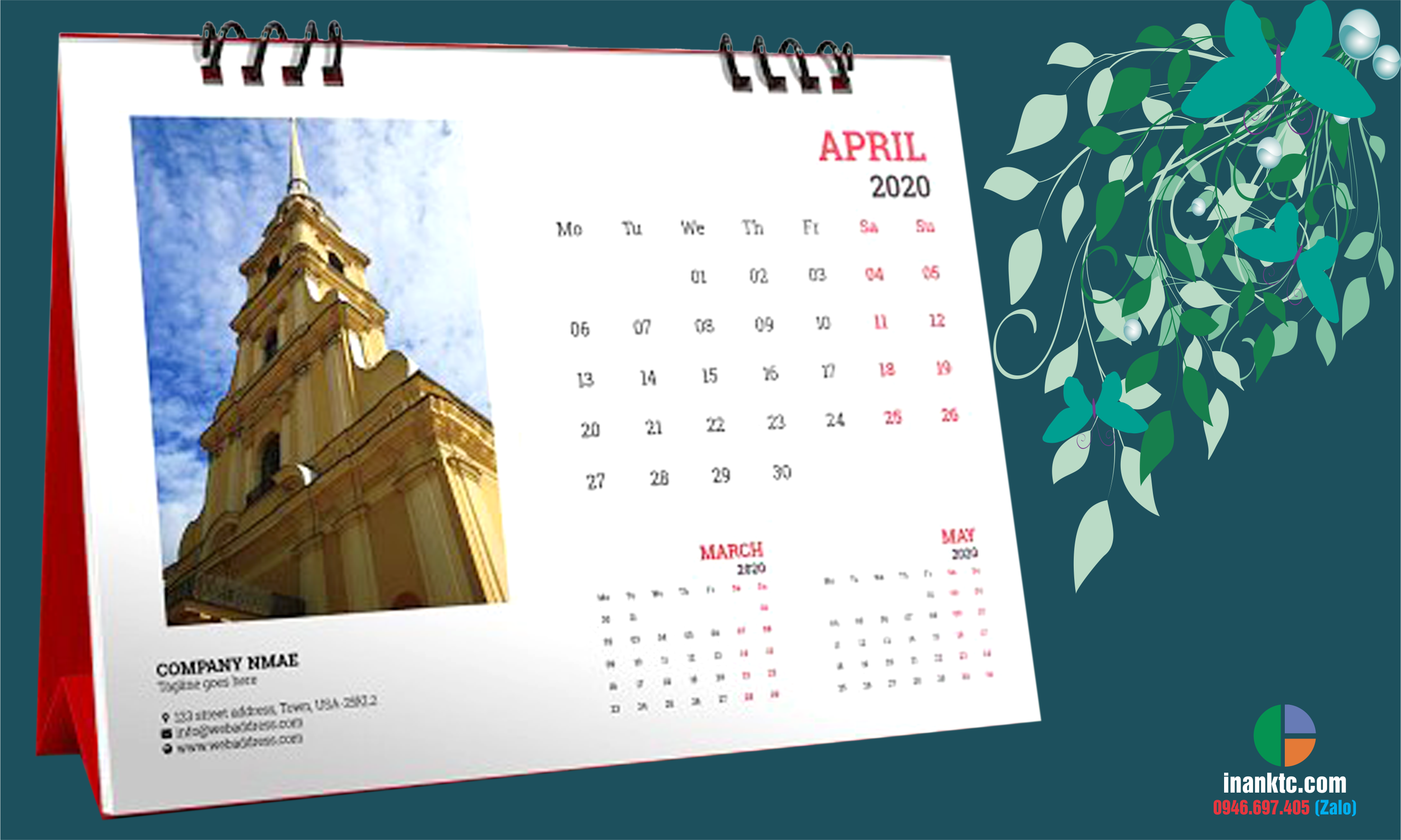Mẫu lịch để bàn chữ A Mẫu lịch để bàn chữ A