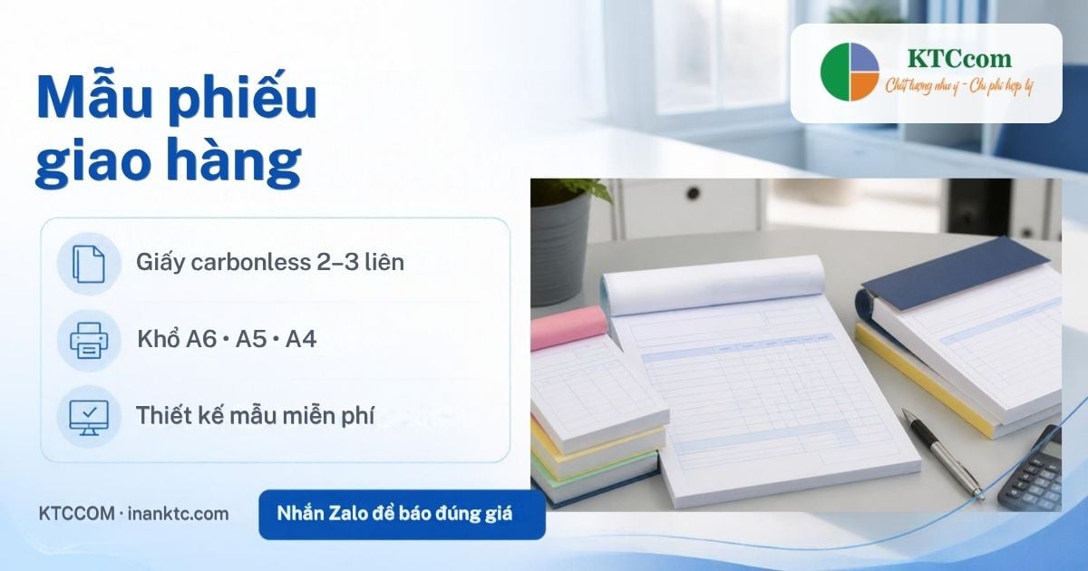 Mẫu phiếu giao hàng - KTCCOM Mẫu phiếu giao hàng in theo cuốn 2 liên, 3 liên tại xưởng KTCCOM