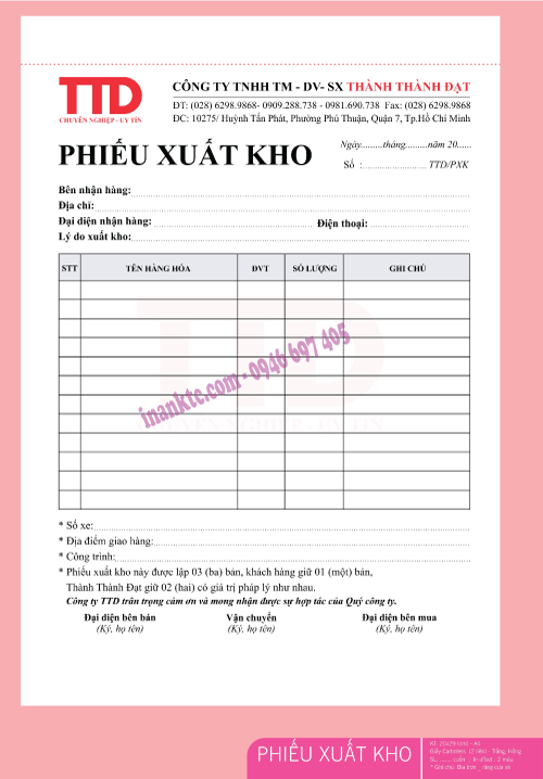 In phiếu xuất kho tại quận 7 Mẫu in phiếu xuât kho tại quận 7