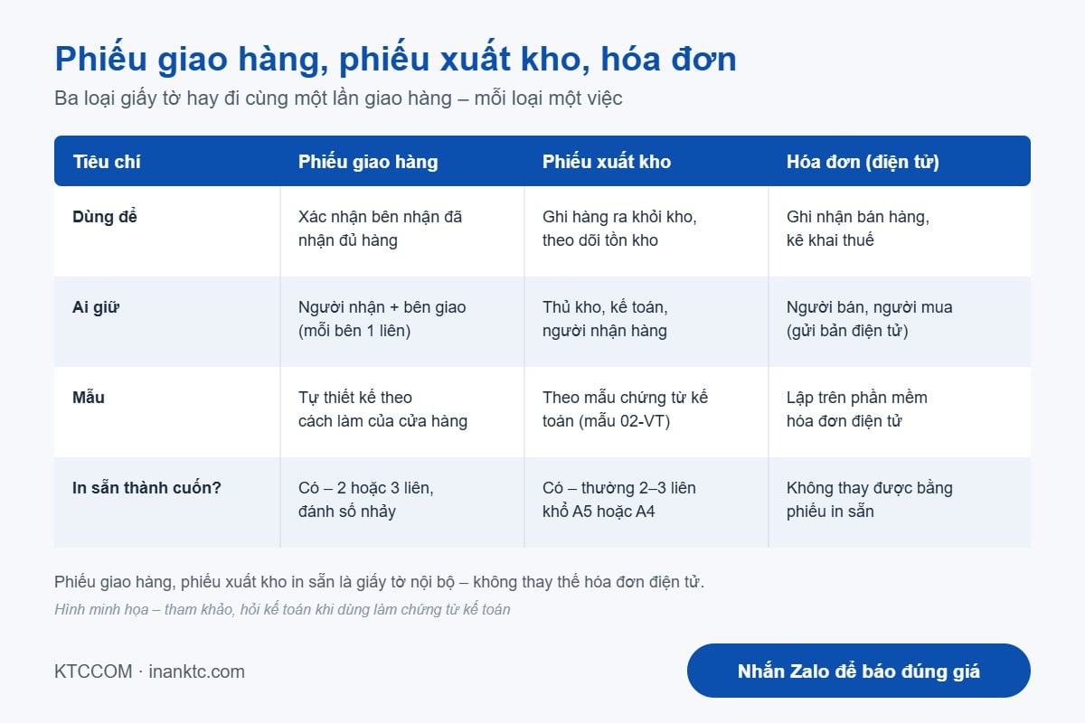 Phiếu giao hàng, phiếu xuất kho, hóa đơn khác nhau thế nào So sánh phiếu giao hàng, phiếu xuất kho và hóa đơn điện tử