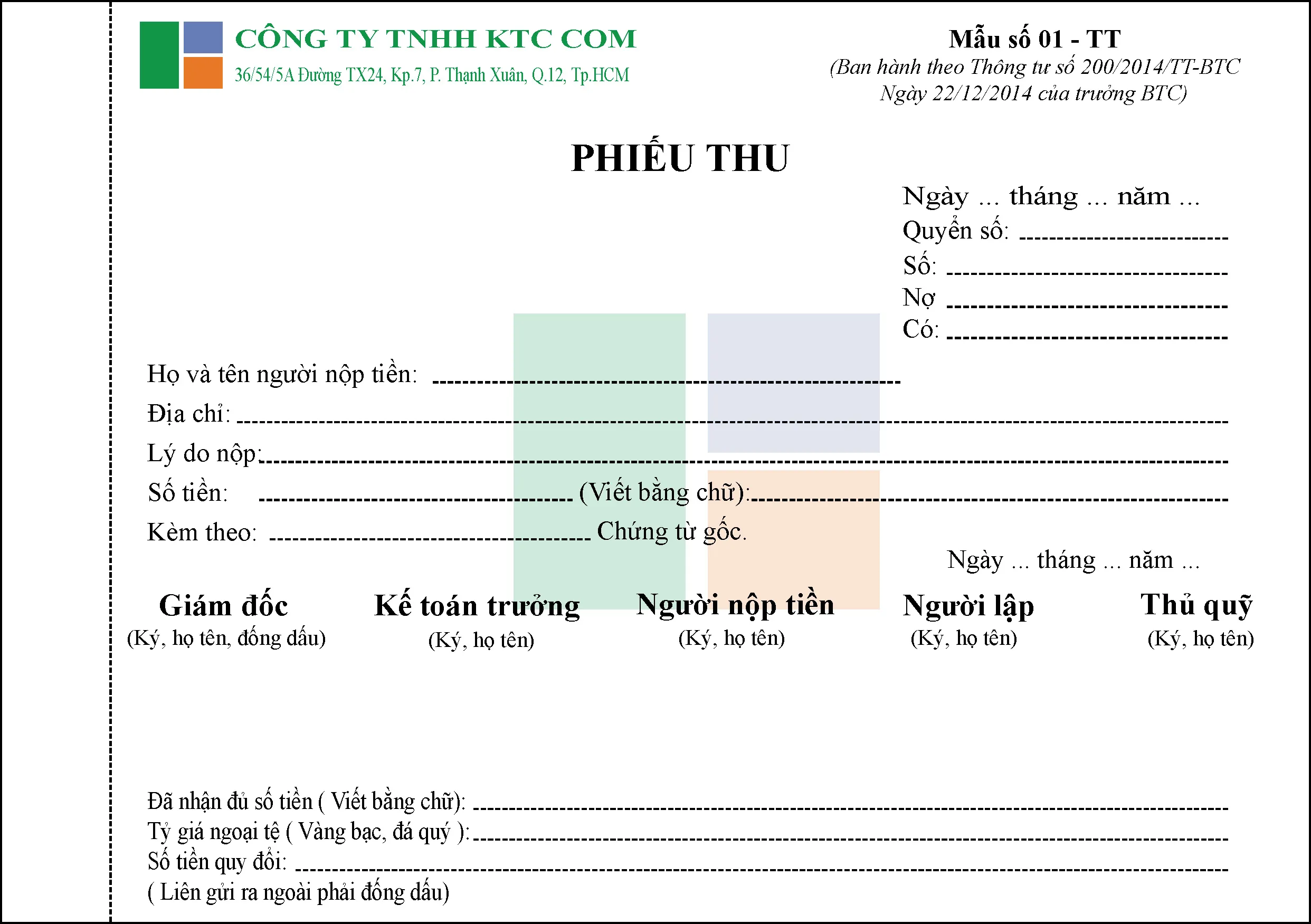 Mẫu Phiếu Thu Chi Theo Thông Tư 200