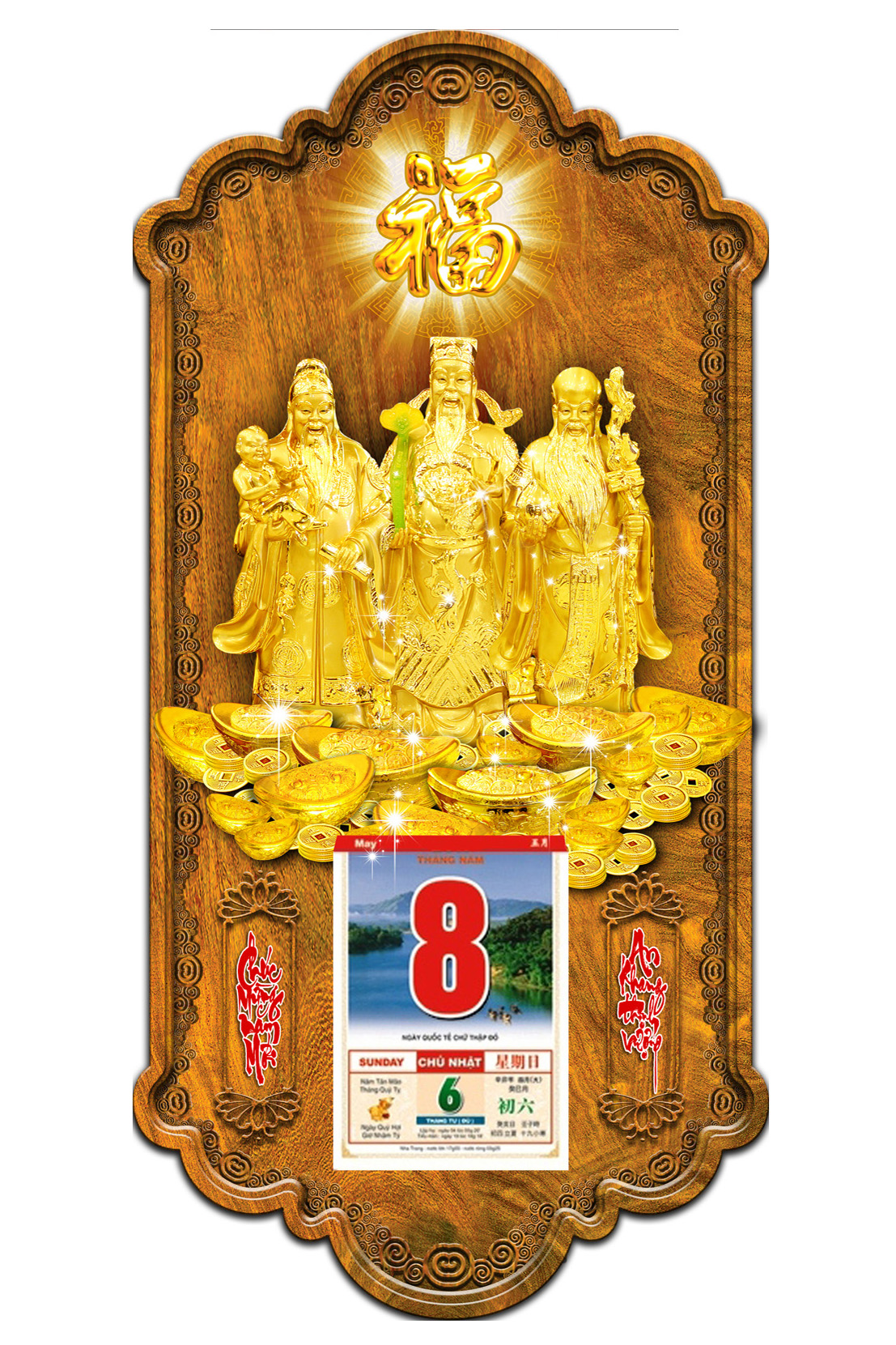 khung lịch gỗ thần tài khung lịch gỗ thần tài