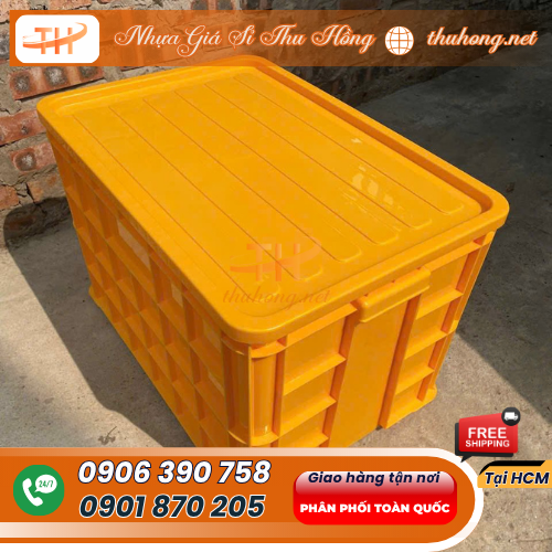 Thùng nhựa đặc màu vàng kèm nắp đậy Thùng nhựa đặc màu vàng kèm nắp đậy