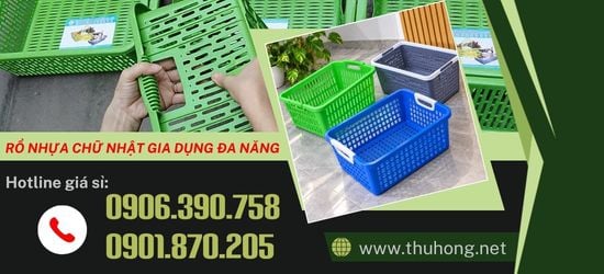 Rổ nhựa chữ nhật gia dụng nhiều mẫu mã, giá sỉ tốt tại Thu Hồng