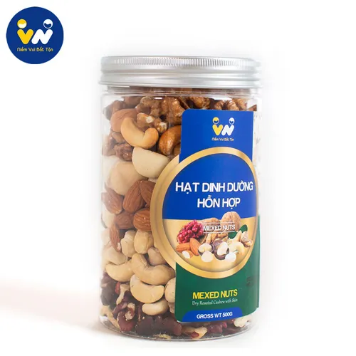 Hạt mix dinh dưỡng hũ 500gr (óc chó, hạnh nhân, macca, điều)