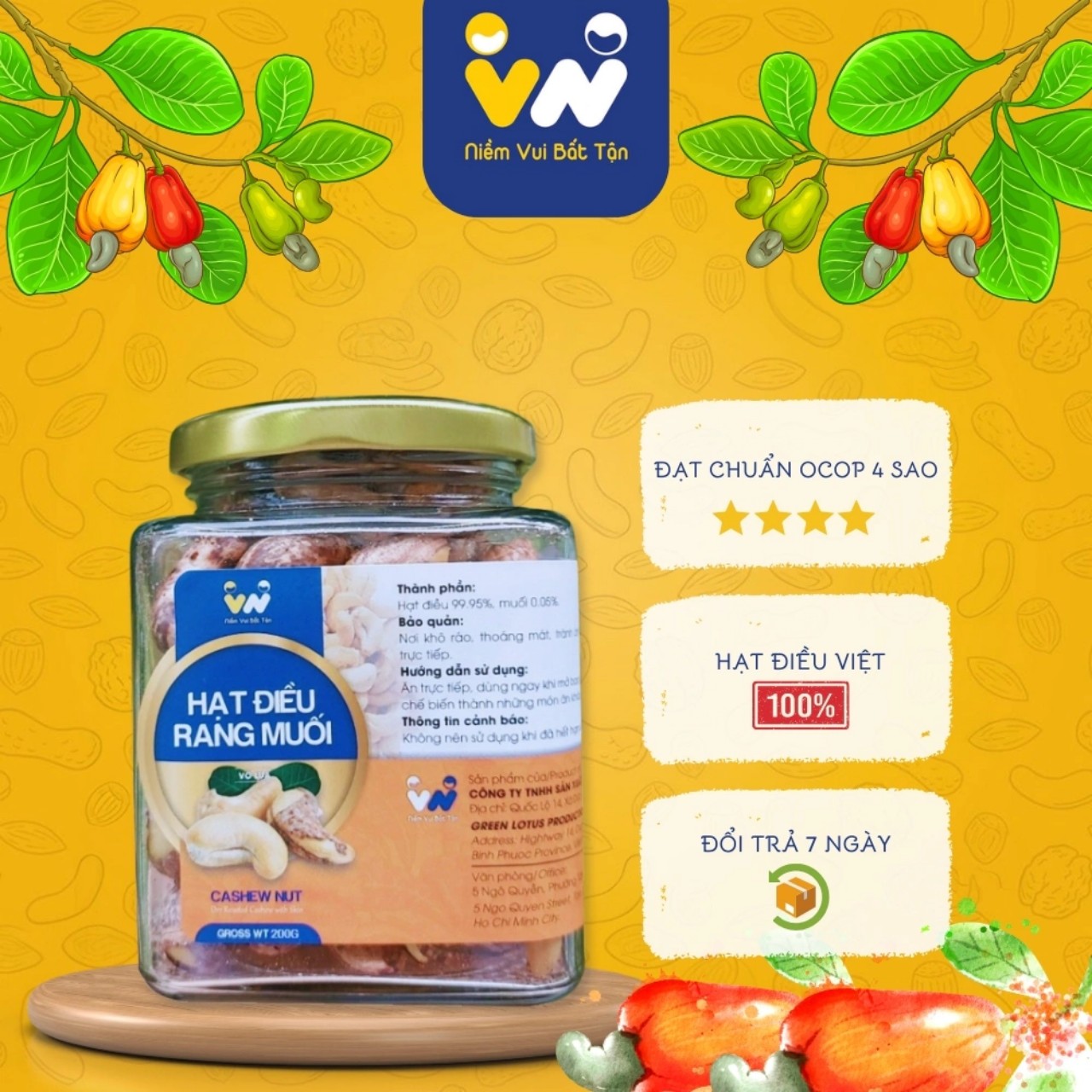 Hạt điều rang muối VN Bình Phước vỏ lụa 200g Hạt điều rang muối VN Bình Phước vỏ lụa 200g