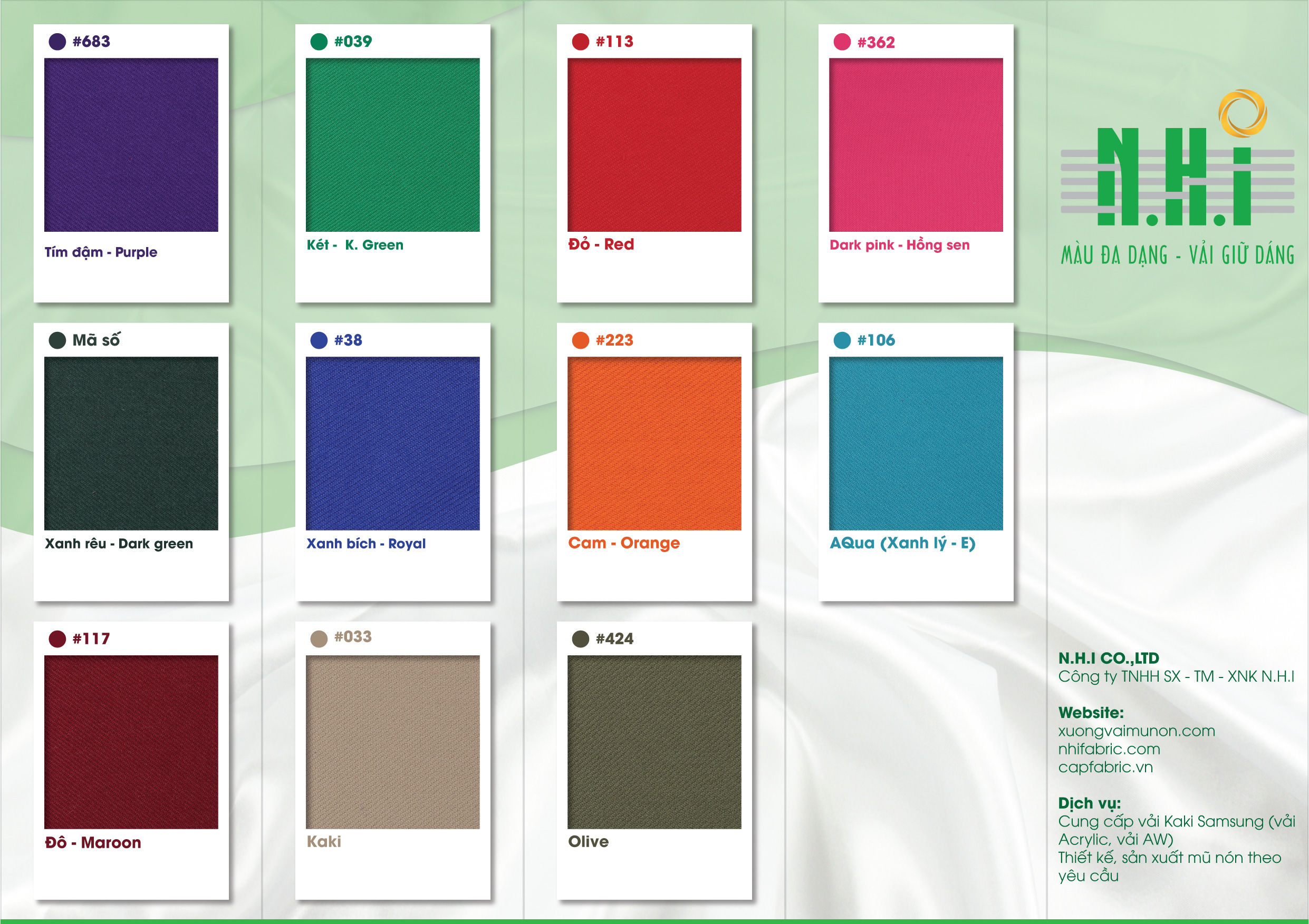 Bảng màu vải kaki samsung 1 Bảng màu vải kaki samsung 1