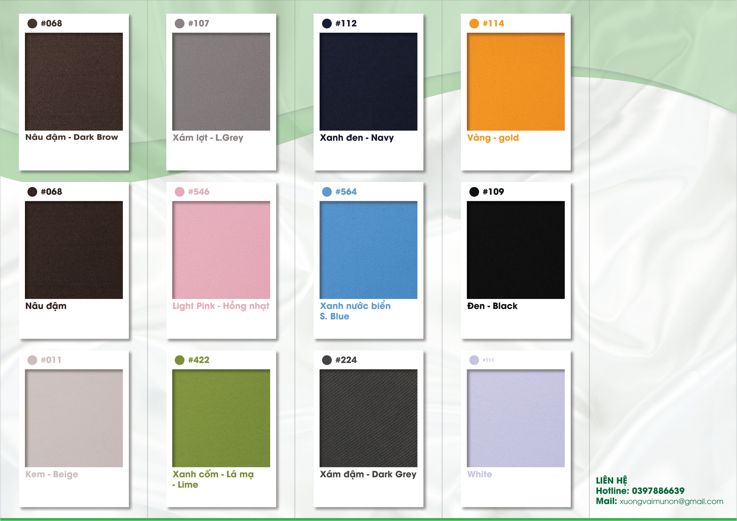 Bảng màu vải kaki samsung 2 Bảng màu vải kaki samsung 2