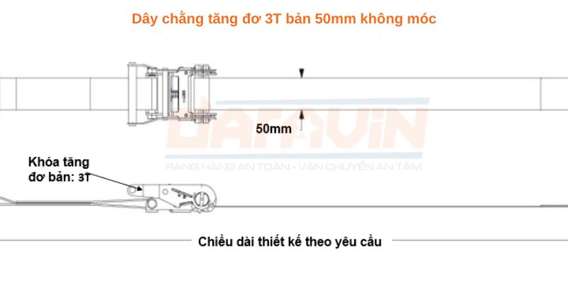 Bản vẽ kỹ thuật dây chằng tăng đơ tải 3 tấn bản 50mm không móc
