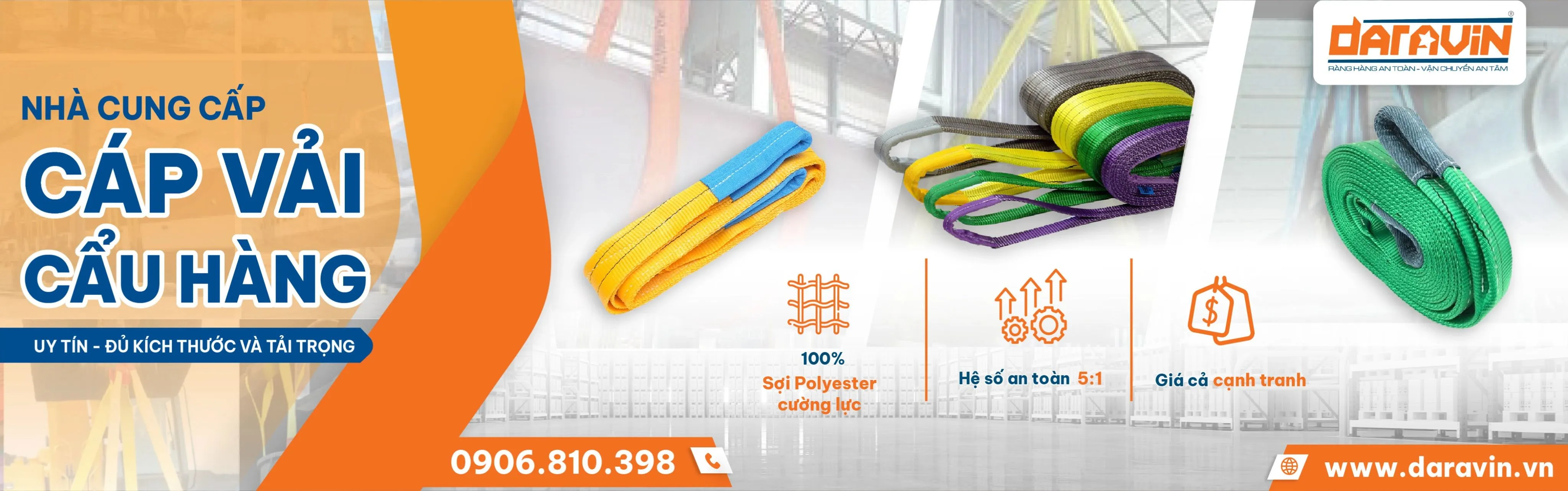 Dây cáp vải cẩu hàng 1 tấn đến 5 tấn - Chính hãng, giá tốt